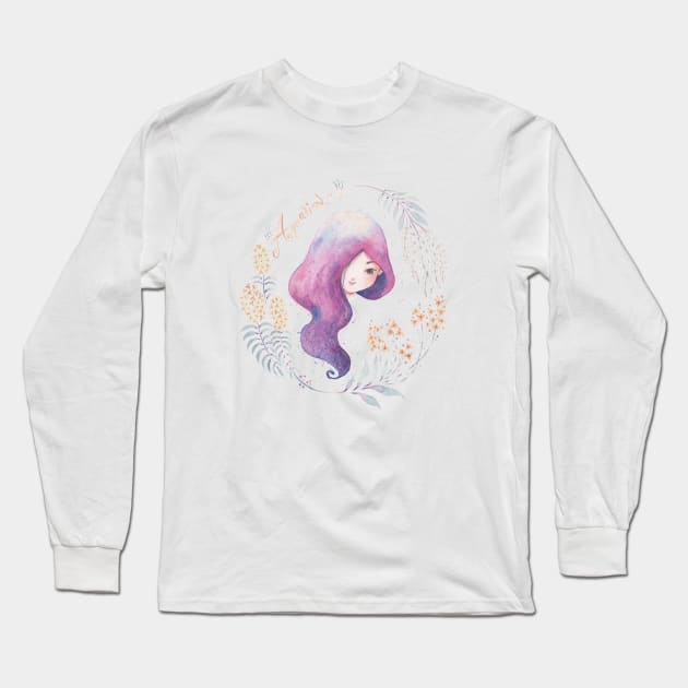 Zodiac - Aquarius Long Sleeve T-Shirt by Thitika